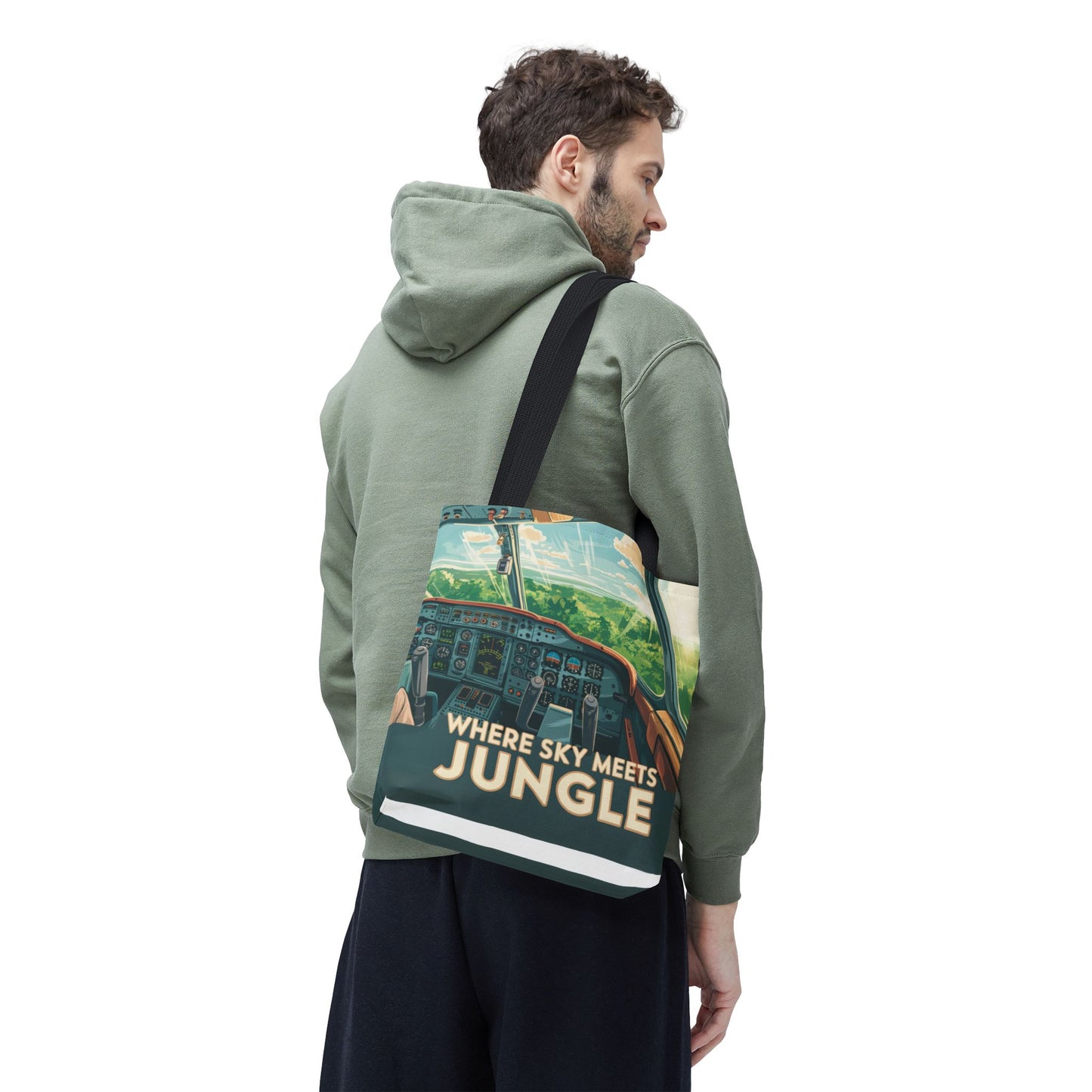 Where Sky Meets Jungle Tote Bag – Scenic Cockpit View Over Tropical Rainforest – Available in Multiple Sizes and Colors