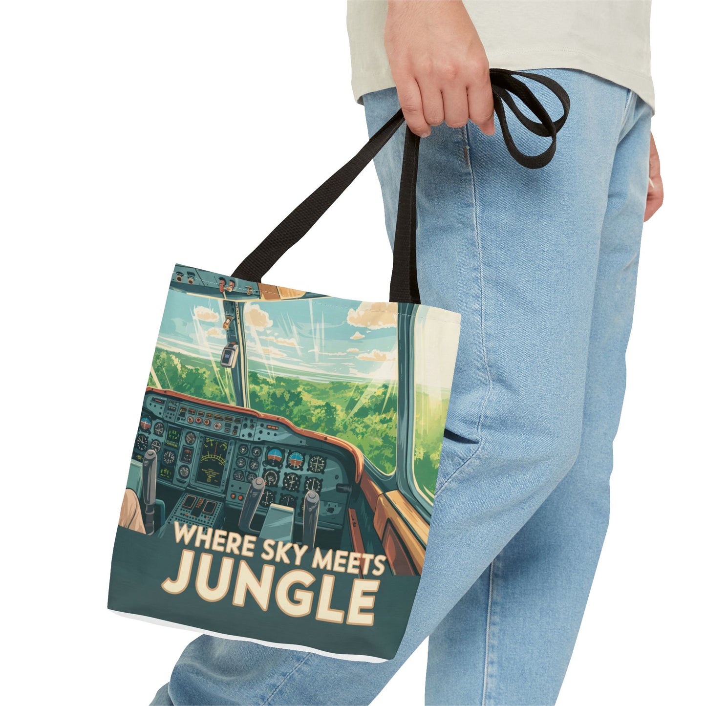 Where Sky Meets Jungle Tote Bag – Scenic Cockpit View Over Tropical Rainforest – Available in Multiple Sizes and Colors