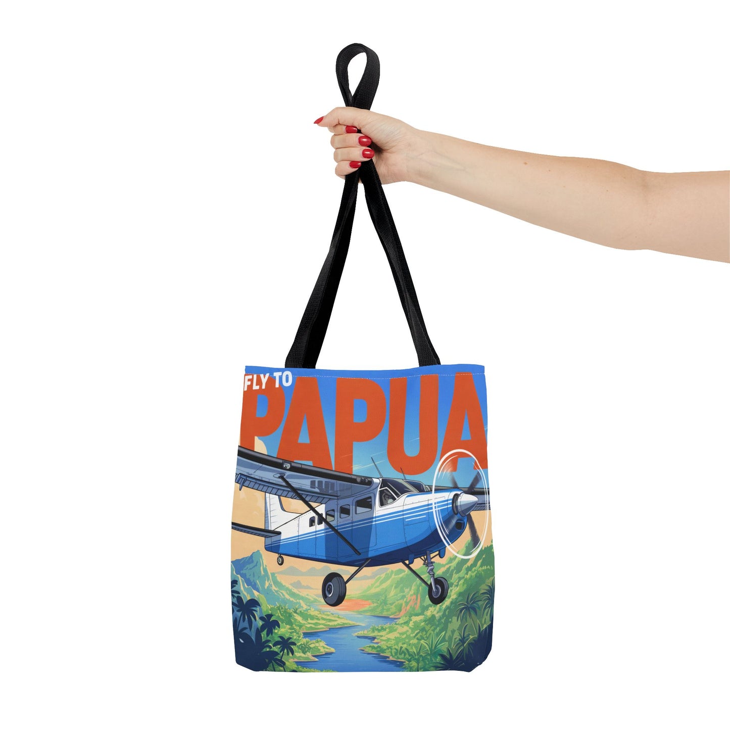 Fly to Papua Tote Bag – Adventure in the Tropics, Available in Multiple Sizes & Colors