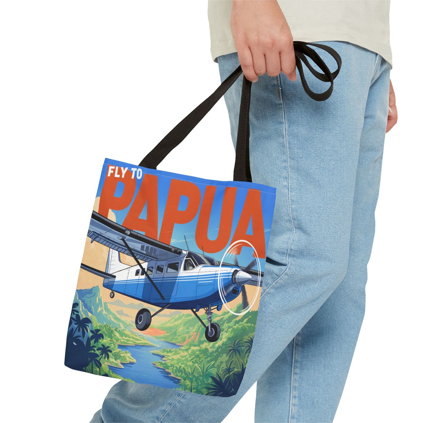 Fly to Papua Tote Bag – Adventure in the Tropics, Available in Multiple Sizes & Colors