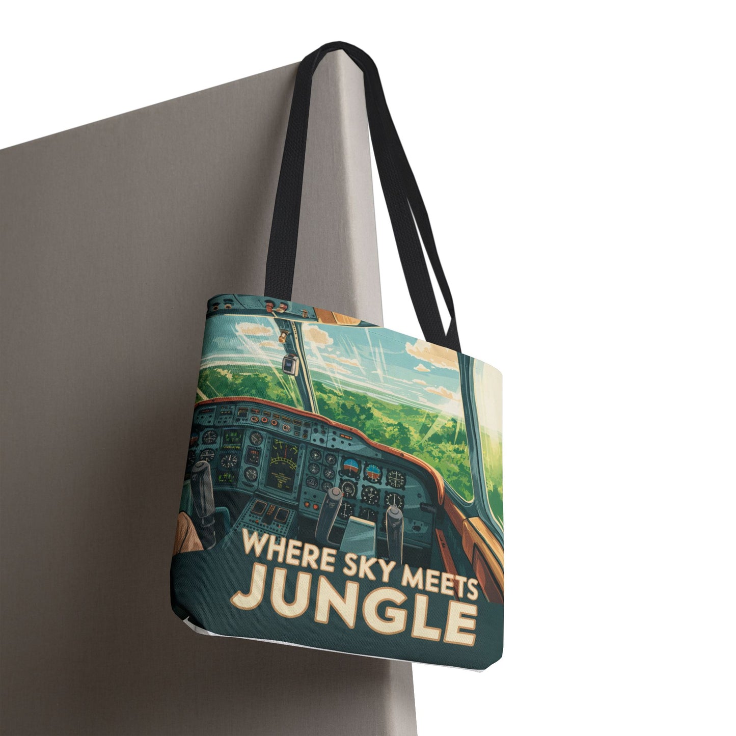 Where Sky Meets Jungle Tote Bag – Scenic Cockpit View Over Tropical Rainforest – Available in Multiple Sizes and Colors