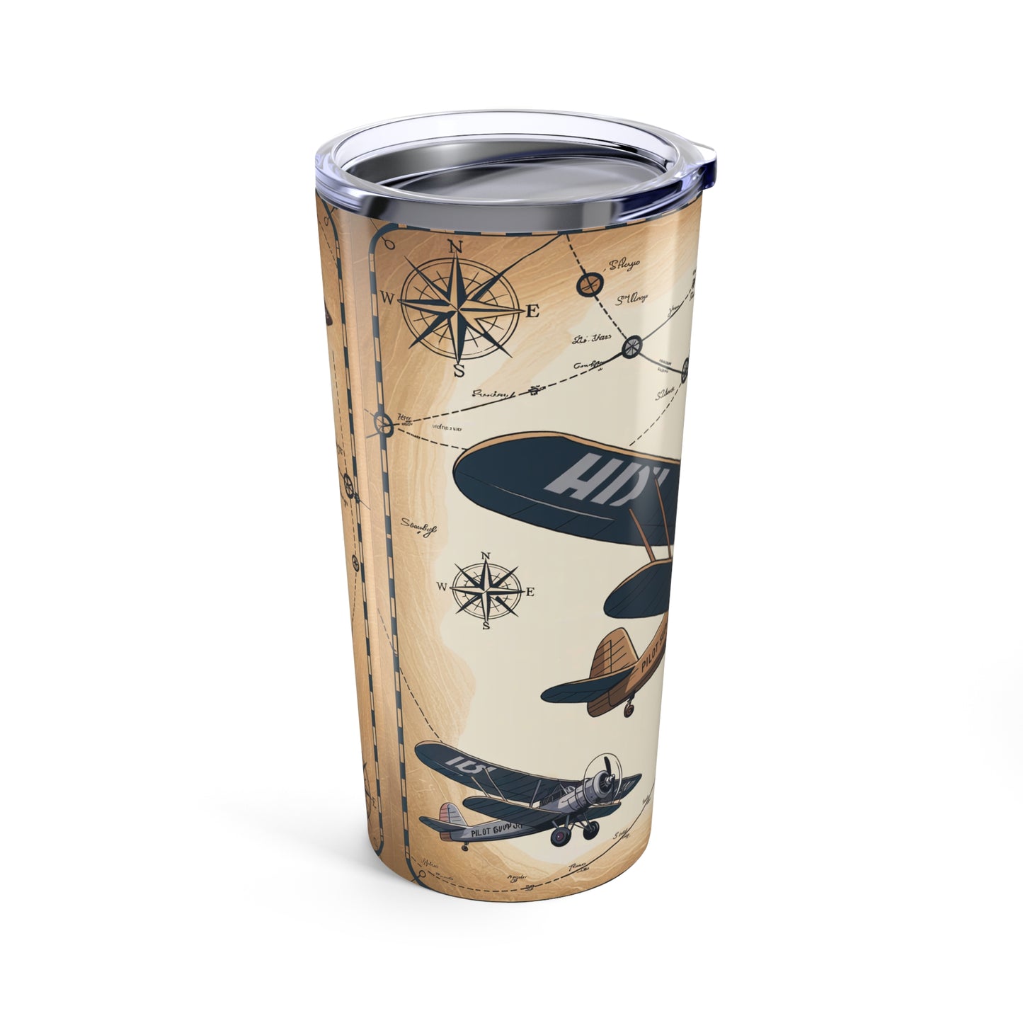 Vintage Flight Tumbler – Historical Aircraft & Map Design