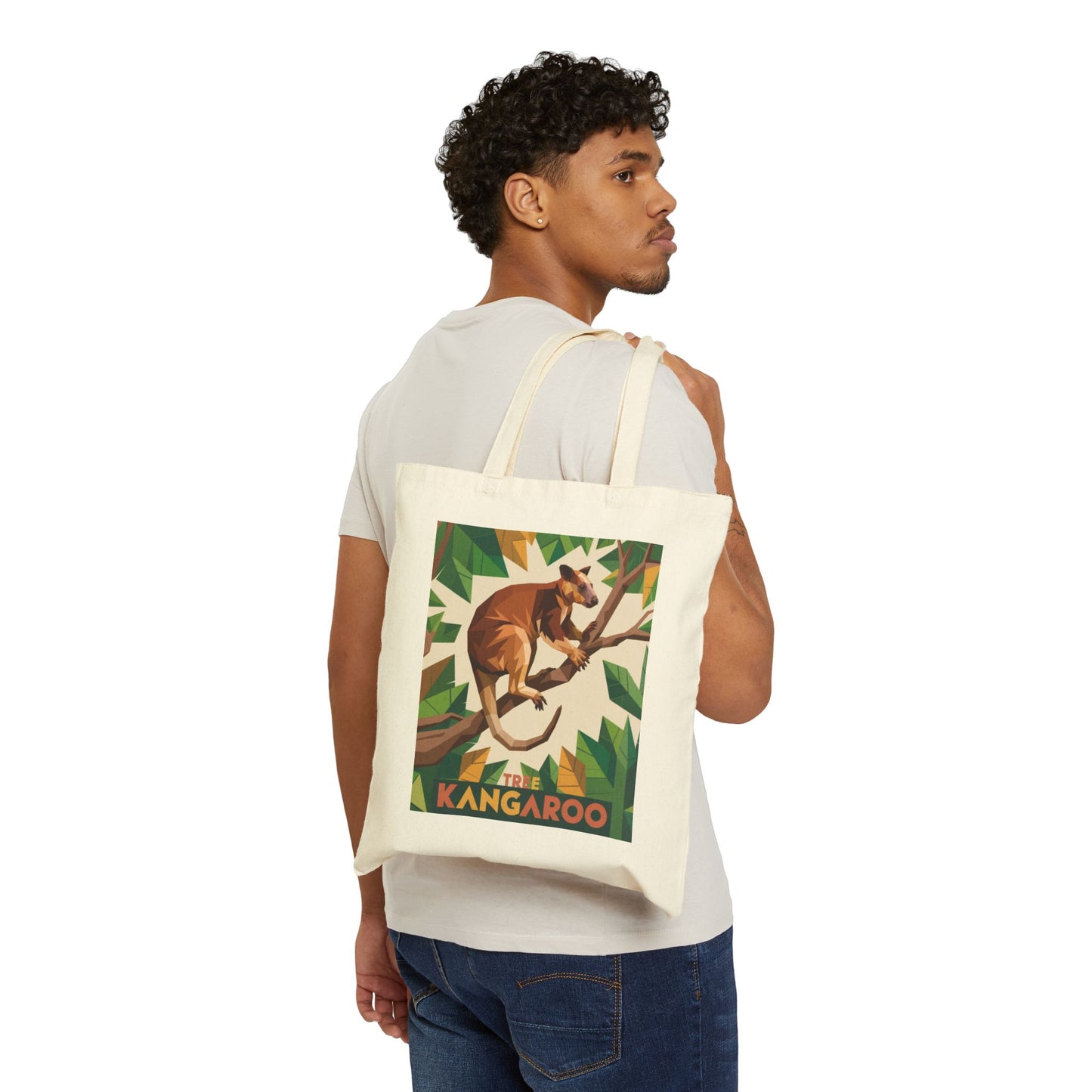 Tree Kangaroo Canvas Tote – Geometric Jungle Style