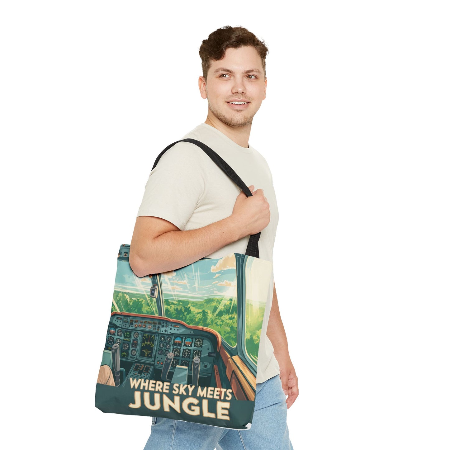 Where Sky Meets Jungle Tote Bag – Scenic Cockpit View Over Tropical Rainforest – Available in Multiple Sizes and Colors