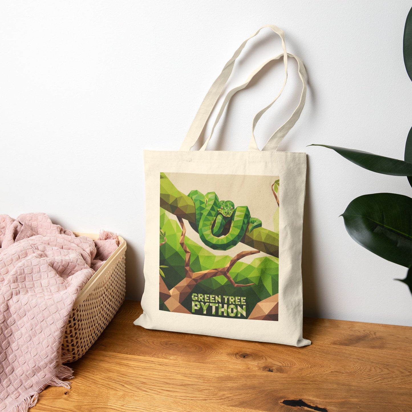 Green Tree Python Canvas Tote – Vibrant Wildlife Art