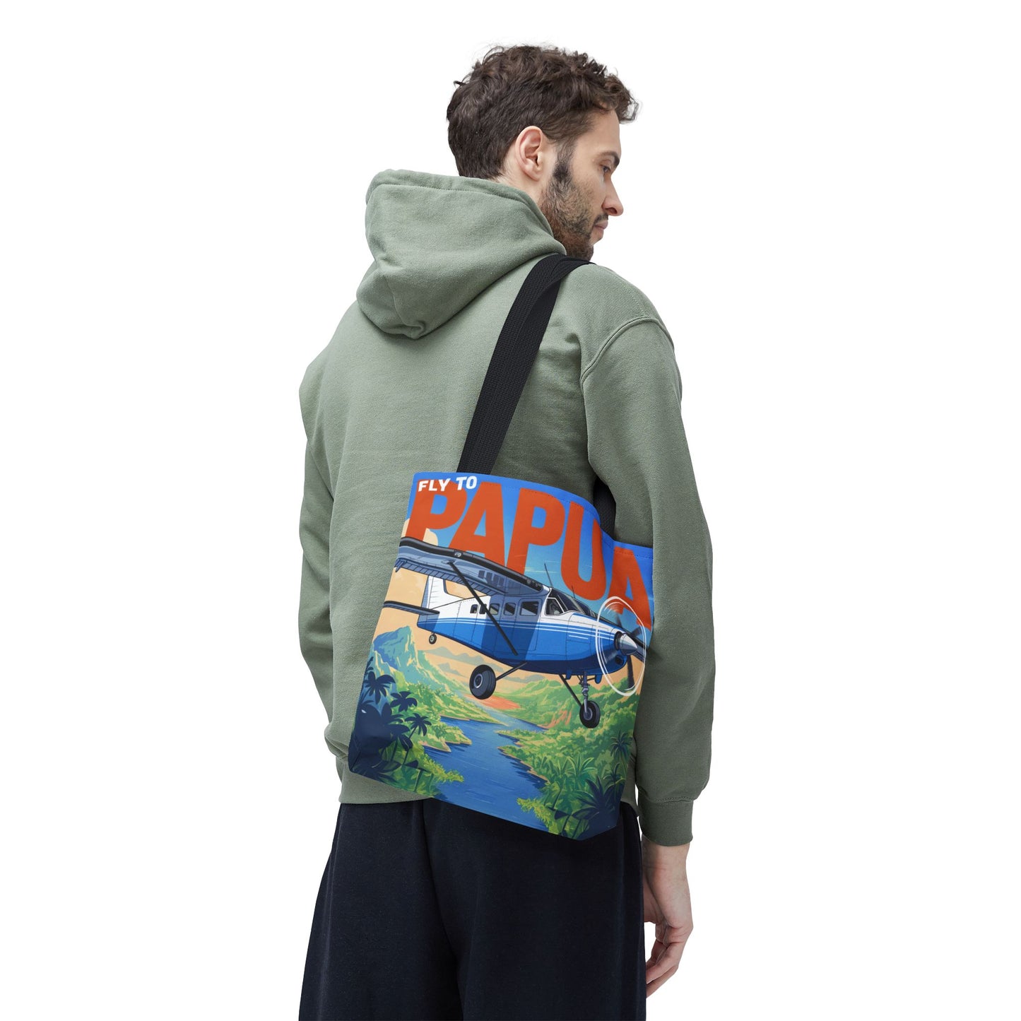 Fly to Papua Tote Bag – Adventure in the Tropics, Available in Multiple Sizes & Colors