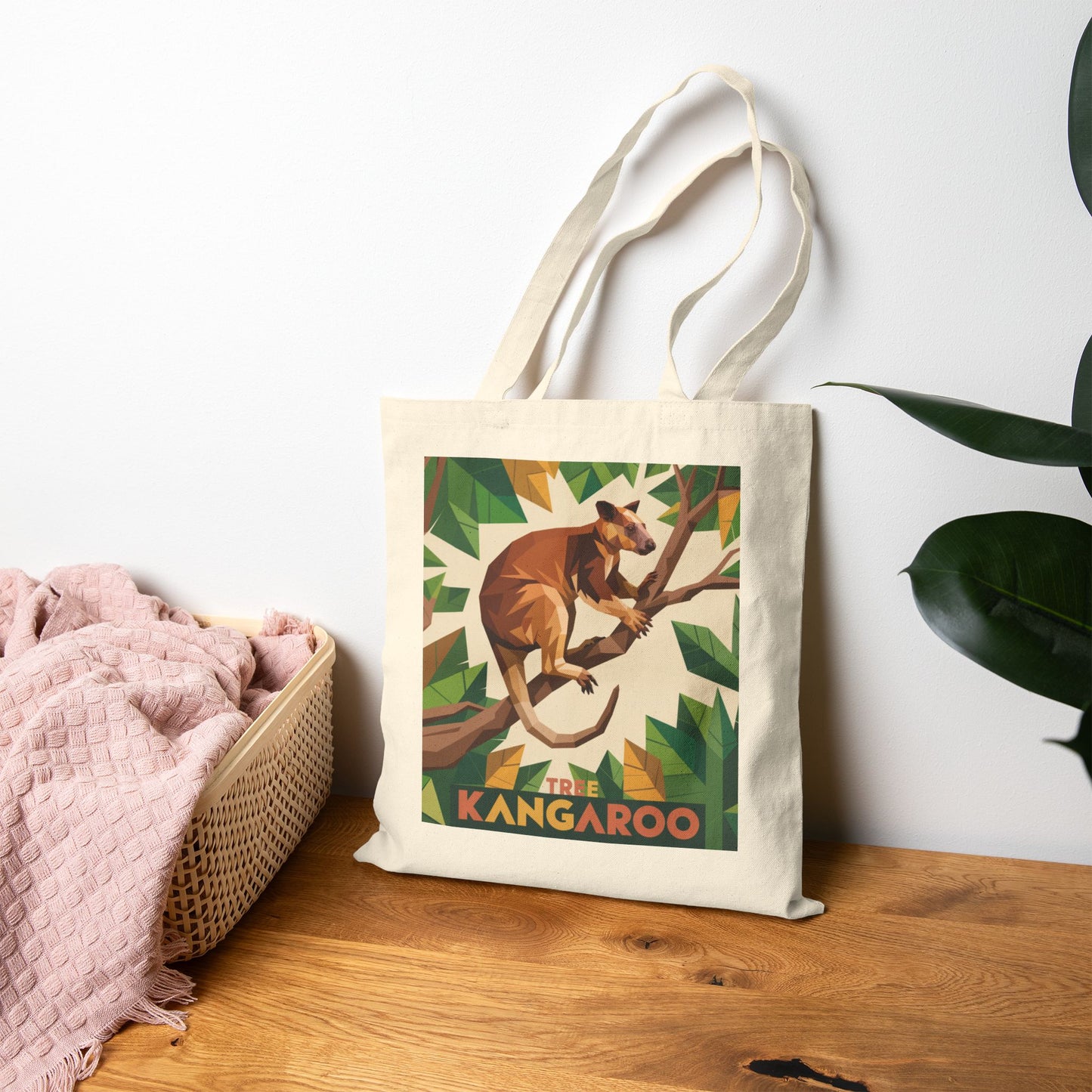 Tree Kangaroo Canvas Tote – Geometric Jungle Style