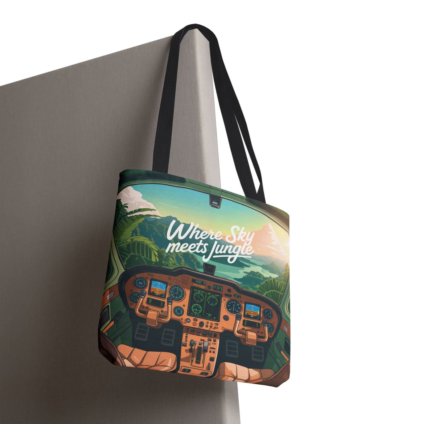 Where Sky Meets Jungle Tote Bag – Cockpit View & Tropical Horizons – Available in multiple sizes and colors