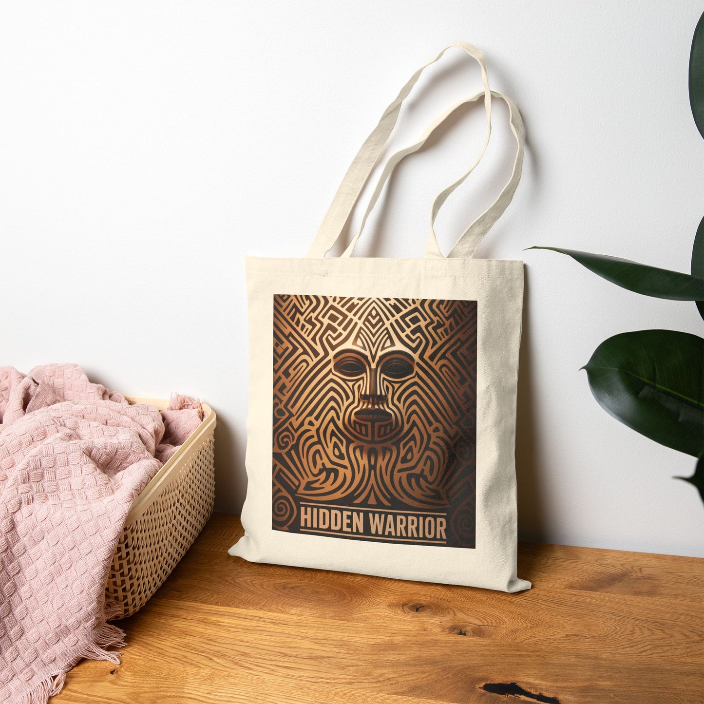 Hidden Warrior Canvas Tote – Intricate Tribal Face Design