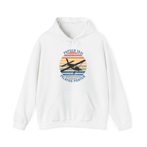 "Golden Sky" Papuan Taxi I Unisex Heavy Blend™ Hooded Sweatshirt I Retro Sun Design I Multiple Colors & Sizes Available