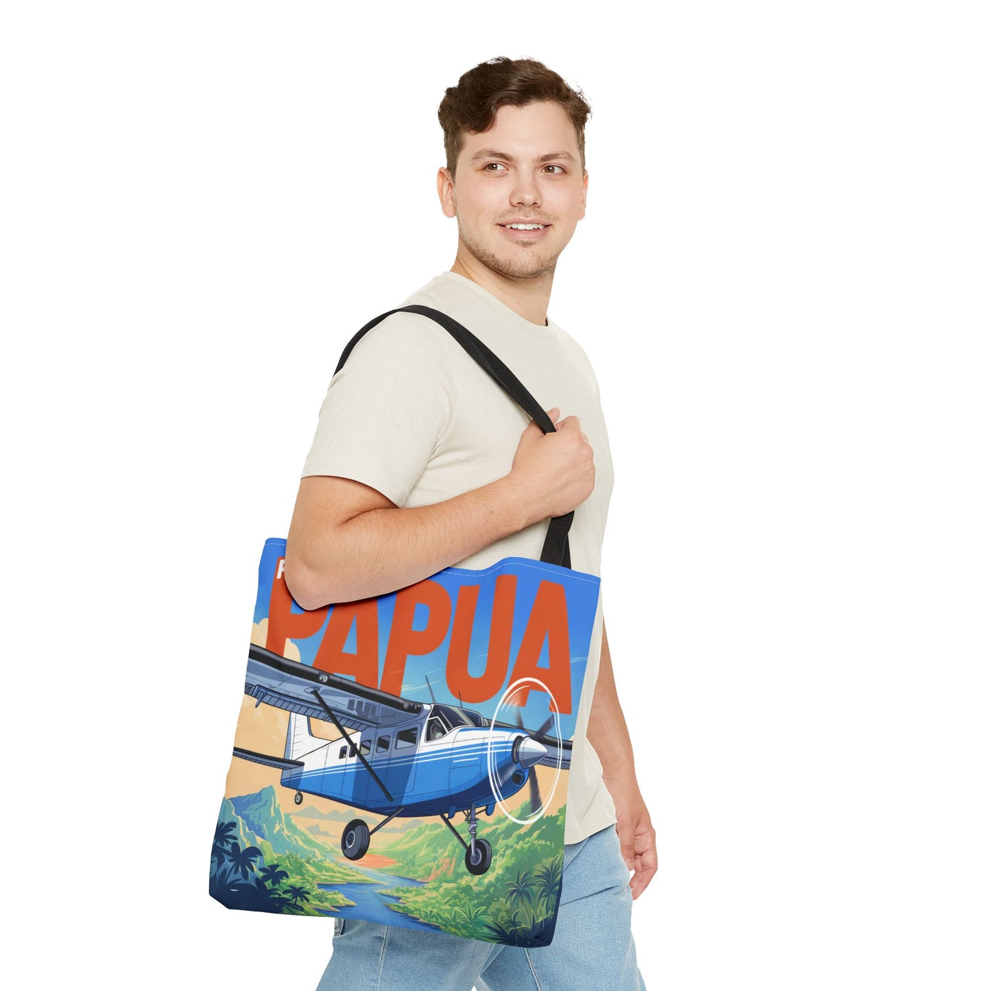 Fly to Papua Tote Bag – Adventure in the Tropics, Available in Multiple Sizes & Colors