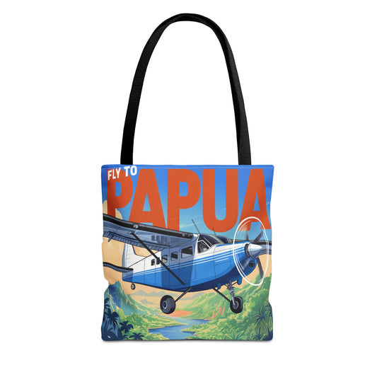Fly to Papua Tote Bag – Adventure in the Tropics, Available in Multiple Sizes & Colors