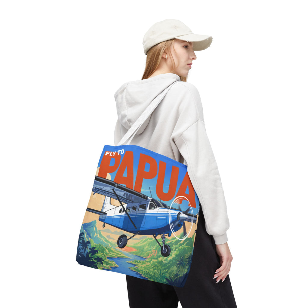 Fly to Papua Tote Bag – Adventure in the Tropics, Available in Multiple Sizes & Colors