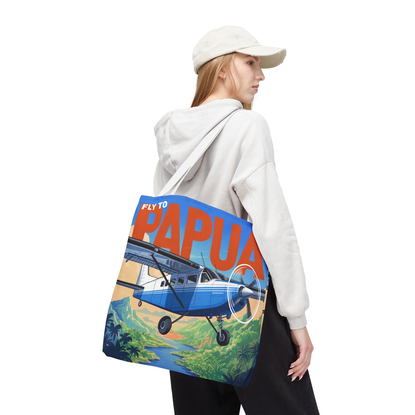 Fly to Papua Tote Bag – Adventure in the Tropics, Available in Multiple Sizes & Colors