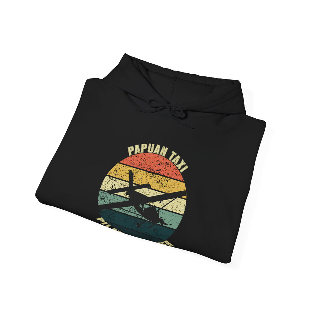 "Jungle Horizon" Papuan Taxi I Unisex Heavy Blend™ Hooded Sweatshirt I Retro Sun Design I Multiple Colors & Sizes Available