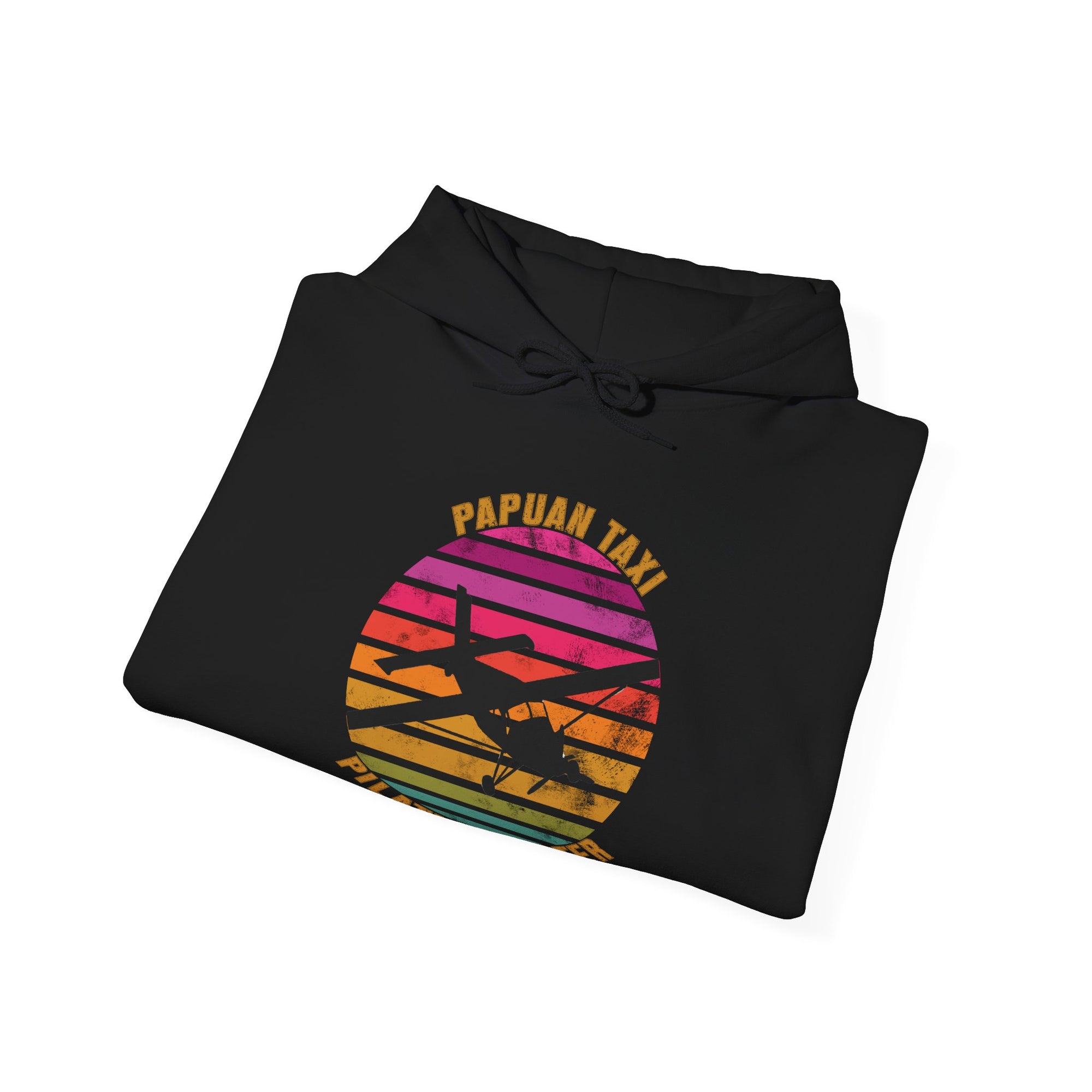 "Tropical Horizon" Papuan Taxi I Unisex Heavy Blend™ Hooded Sweatshirt I Retro Sun Design I Multiple Colors & Sizes Available