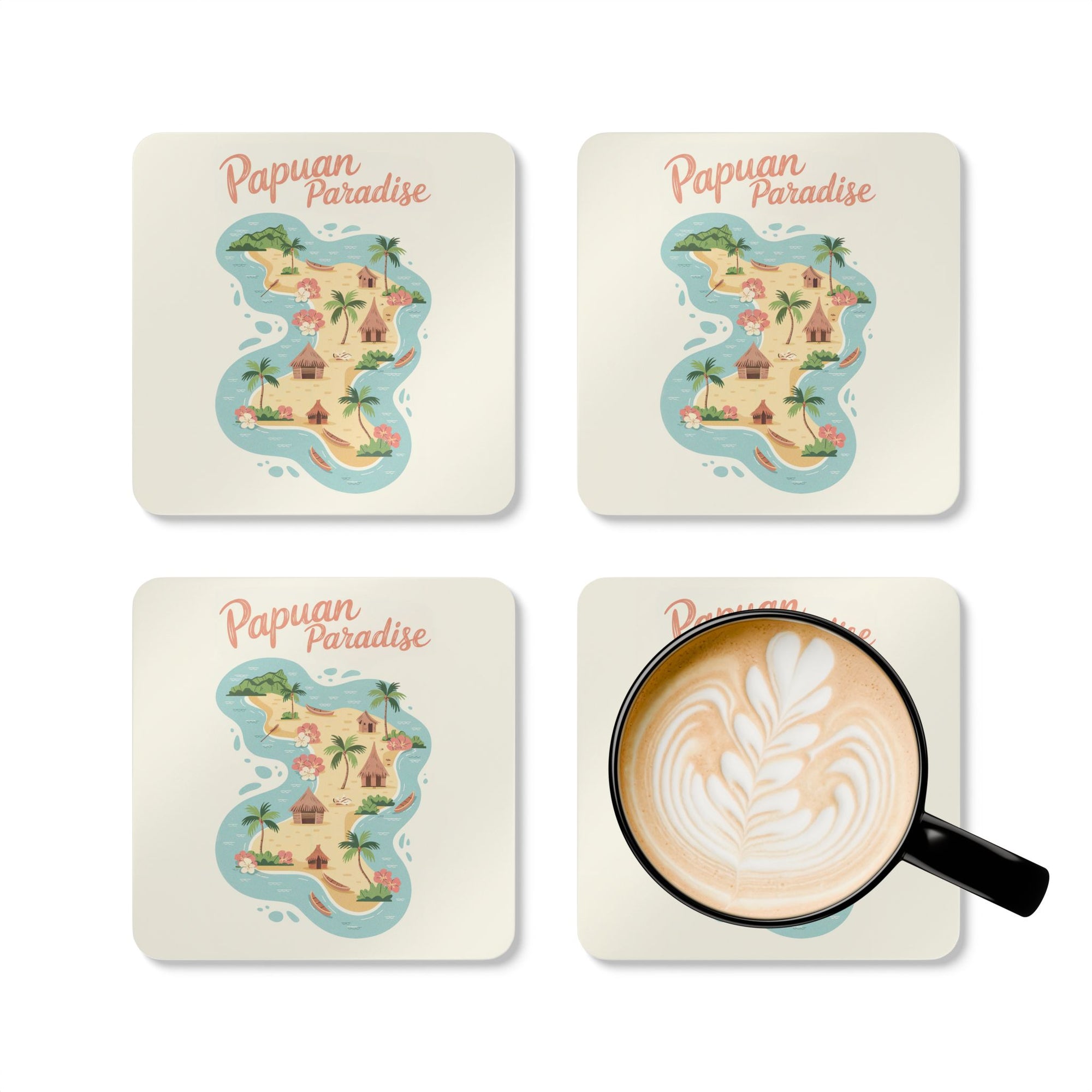 Papuan Paradise – 4-Pack Drink Coasters | Durable MDF with Aircraft Graphic