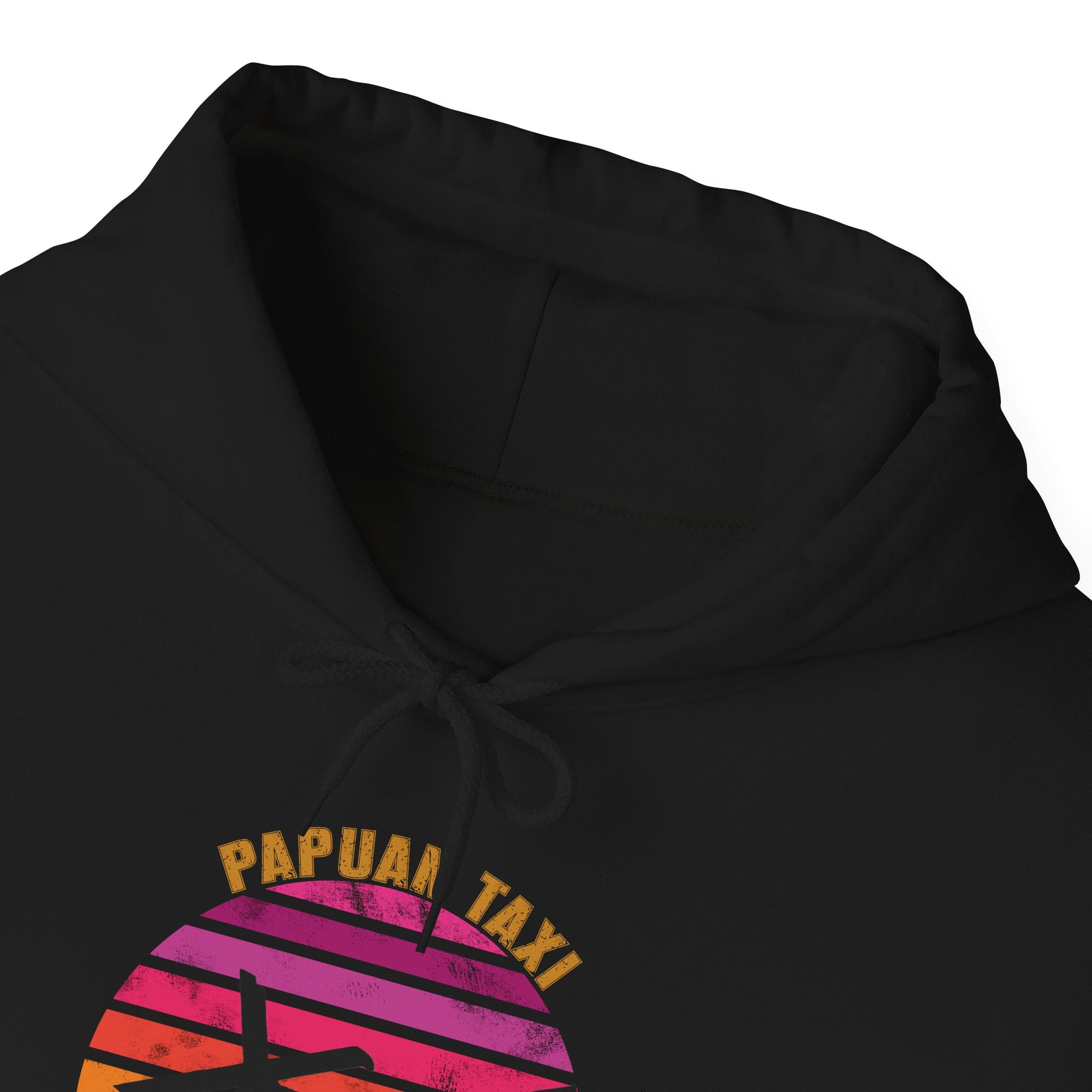 "Tropical Horizon" Papuan Taxi I Unisex Heavy Blend™ Hooded Sweatshirt I Retro Sun Design I Multiple Colors & Sizes Available