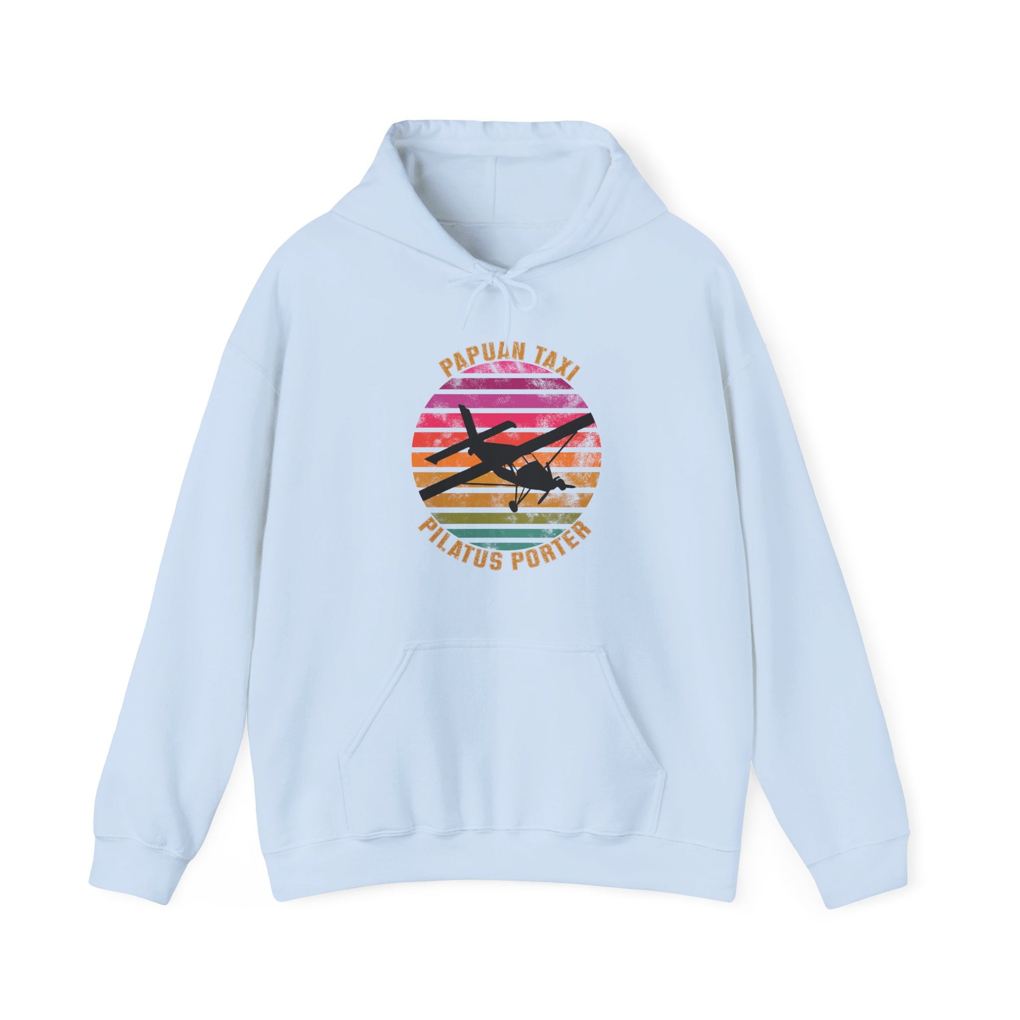 "Tropical Horizon" Papuan Taxi I Unisex Heavy Blend™ Hooded Sweatshirt I Retro Sun Design I Multiple Colors & Sizes Available