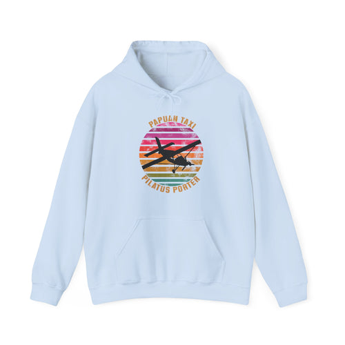 "Tropical Horizon" Papuan Taxi I Unisex Heavy Blend™ Hooded Sweatshirt I Retro Sun Design I Multiple Colors & Sizes Available