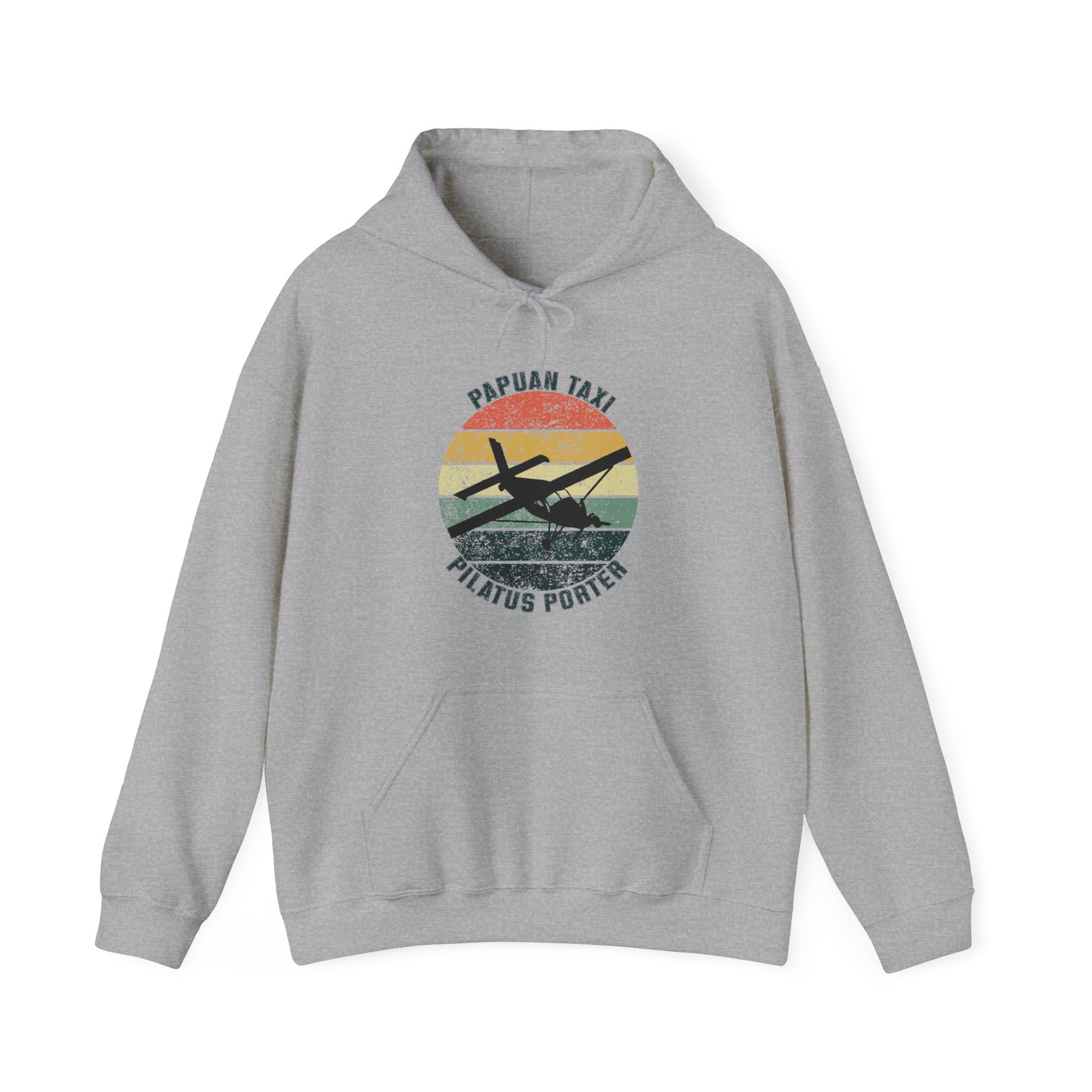 "Jungle Horizon" Papuan Taxi I Unisex Heavy Blend™ Hooded Sweatshirt I Retro Sun Design I Multiple Colors & Sizes Available