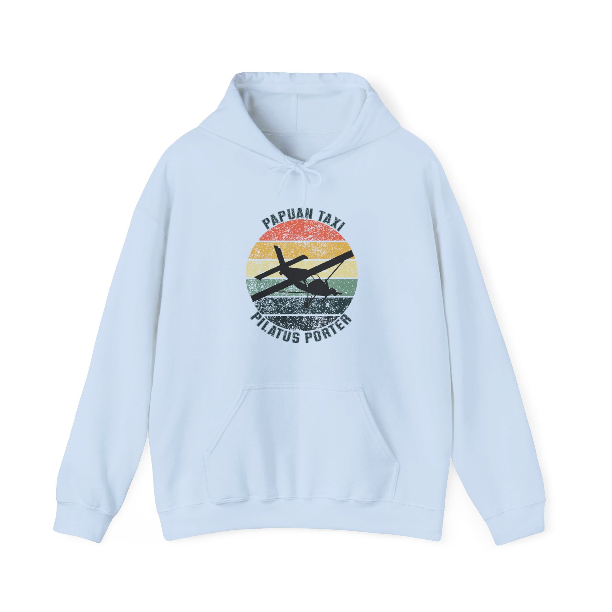 "Jungle Horizon" Papuan Taxi I Unisex Heavy Blend™ Hooded Sweatshirt I Retro Sun Design I Multiple Colors & Sizes Available