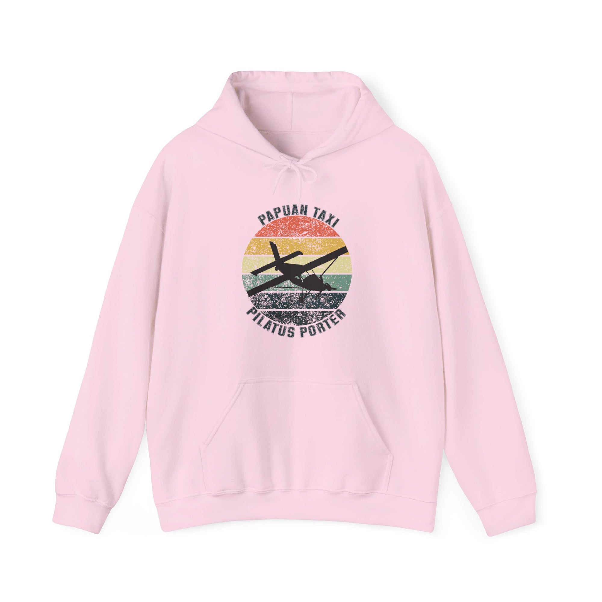 "Jungle Horizon" Papuan Taxi I Unisex Heavy Blend™ Hooded Sweatshirt I Retro Sun Design I Multiple Colors & Sizes Available