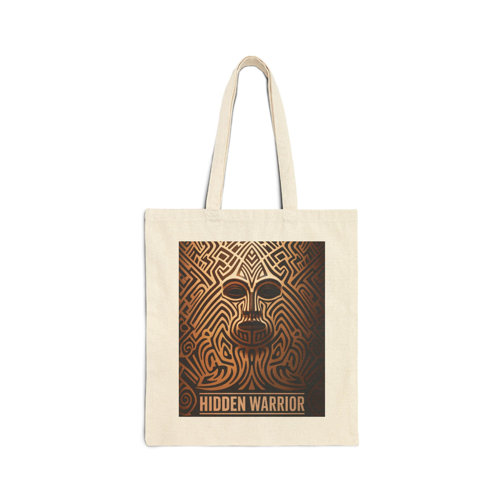 Hidden Warrior Canvas Tote – Intricate Tribal Face Design