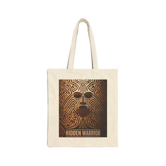 Hidden Warrior Canvas Tote – Intricate Tribal Face Design