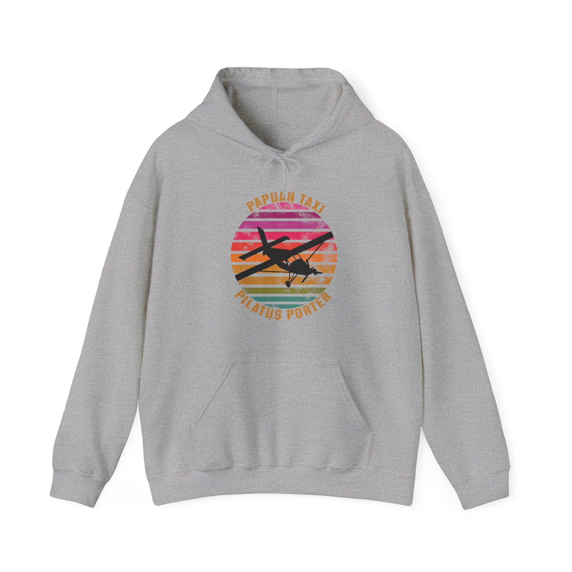 "Tropical Horizon" Papuan Taxi I Unisex Heavy Blend™ Hooded Sweatshirt I Retro Sun Design I Multiple Colors & Sizes Available