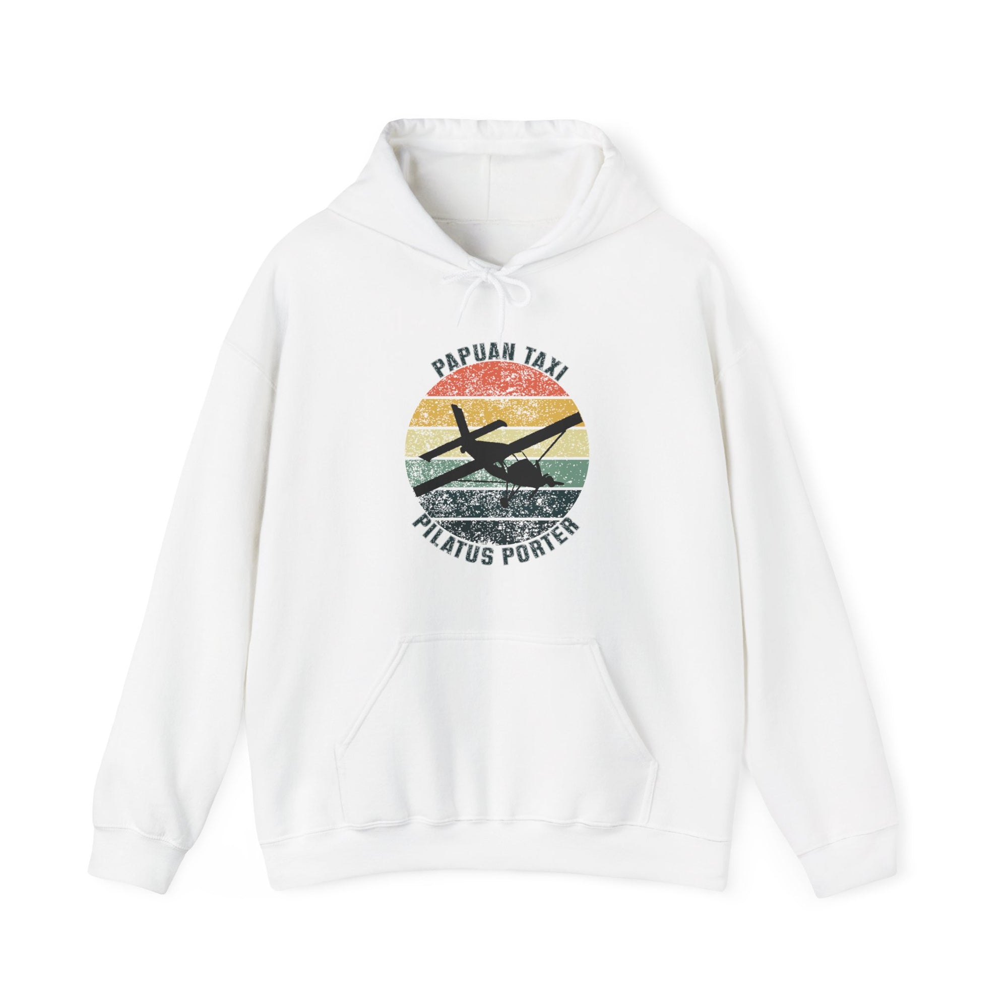"Jungle Horizon" Papuan Taxi I Unisex Heavy Blend™ Hooded Sweatshirt I Retro Sun Design I Multiple Colors & Sizes Available
