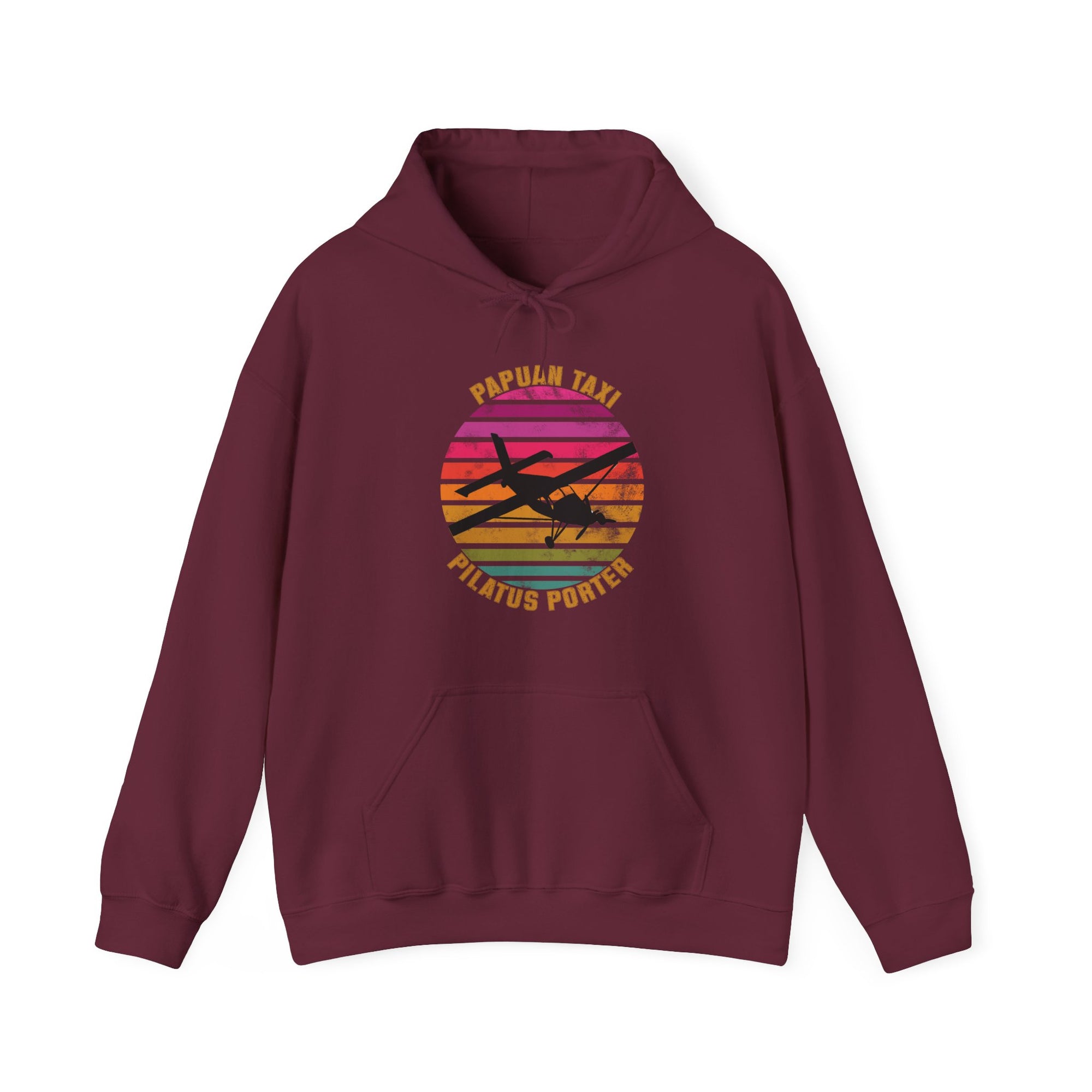 "Tropical Horizon" Papuan Taxi I Unisex Heavy Blend™ Hooded Sweatshirt I Retro Sun Design I Multiple Colors & Sizes Available