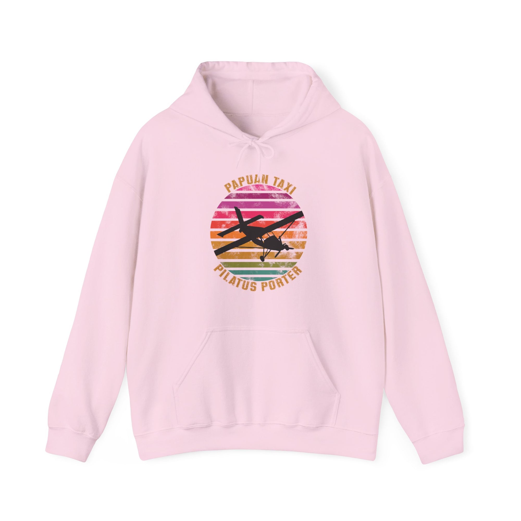 "Tropical Horizon" Papuan Taxi I Unisex Heavy Blend™ Hooded Sweatshirt I Retro Sun Design I Multiple Colors & Sizes Available