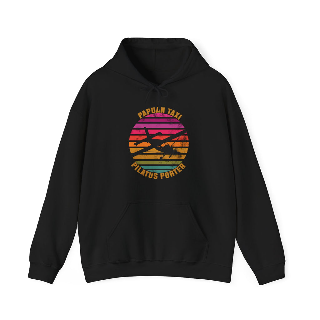 "Tropical Horizon" Papuan Taxi I Unisex Heavy Blend™ Hooded Sweatshirt I Retro Sun Design I Multiple Colors & Sizes Available