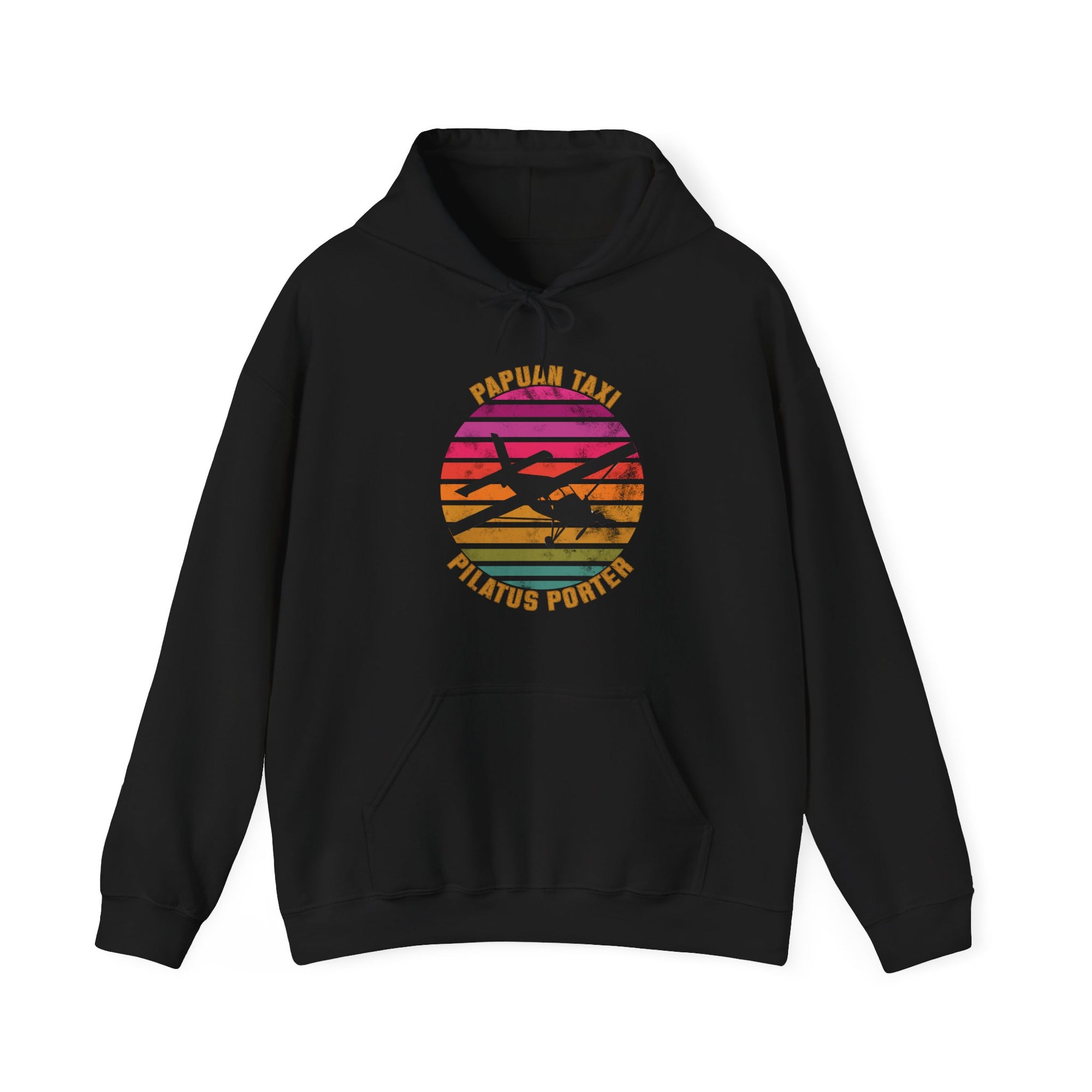 "Tropical Horizon" Papuan Taxi I Unisex Heavy Blend™ Hooded Sweatshirt I Retro Sun Design I Multiple Colors & Sizes Available