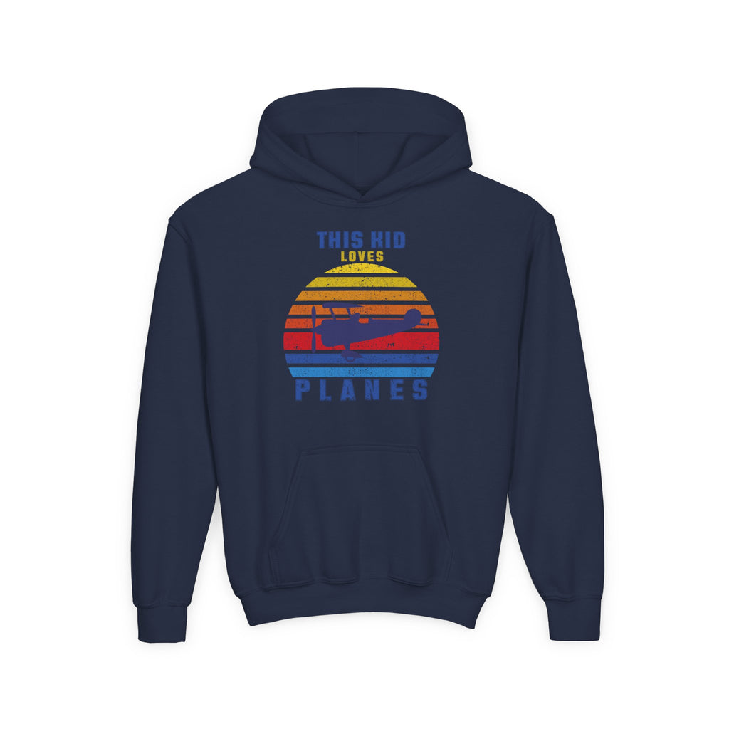 Youth Hooded Sweatshirt - This Kid Loves Planes - Vintage Airplane Design