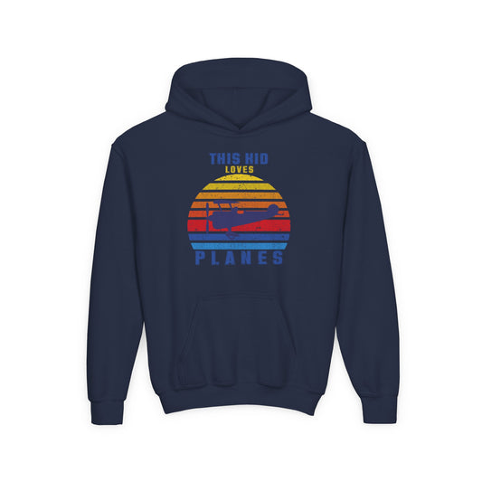 Youth Hooded Sweatshirt - This Kid Loves Planes - Vintage Airplane Design