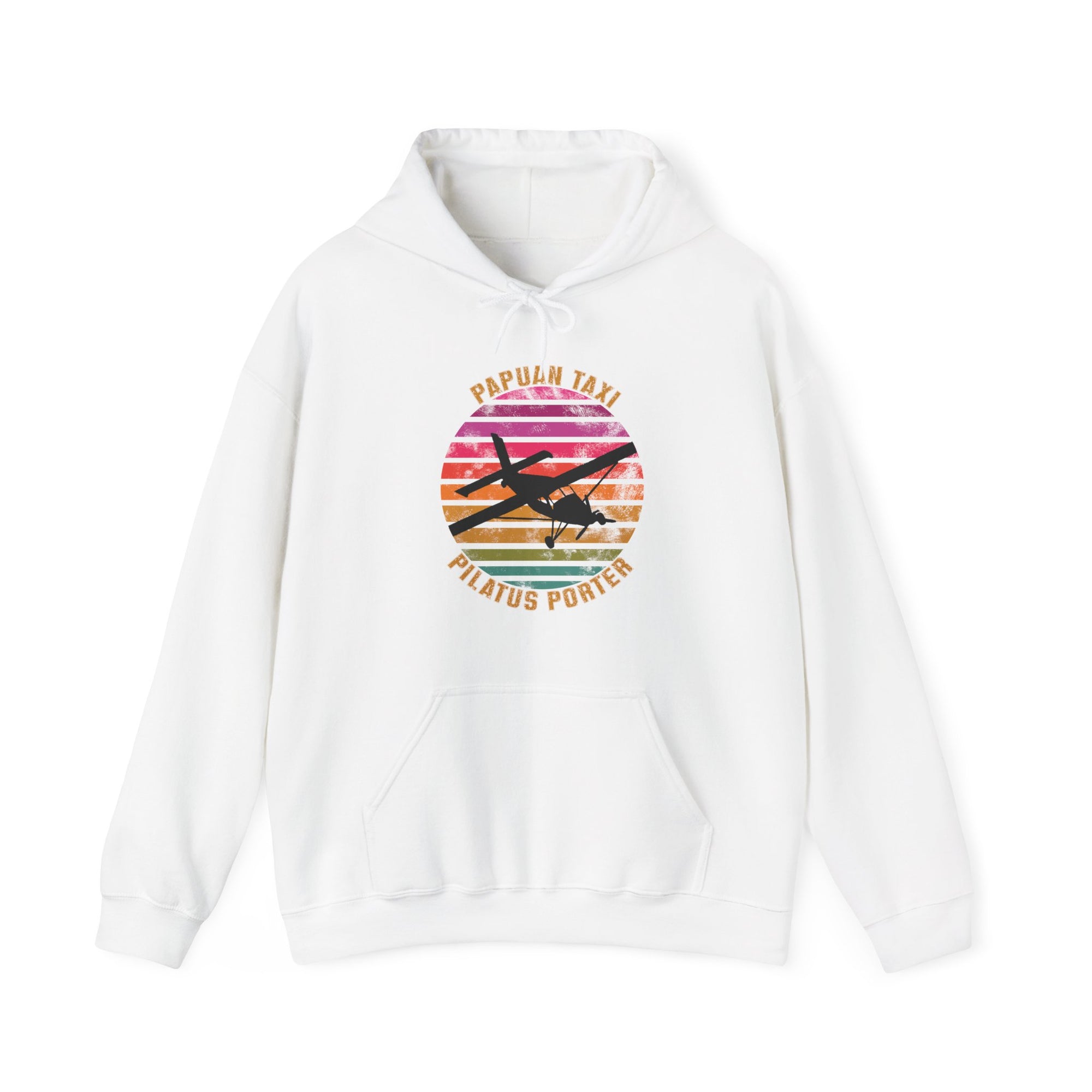 "Tropical Horizon" Papuan Taxi I Unisex Heavy Blend™ Hooded Sweatshirt I Retro Sun Design I Multiple Colors & Sizes Available