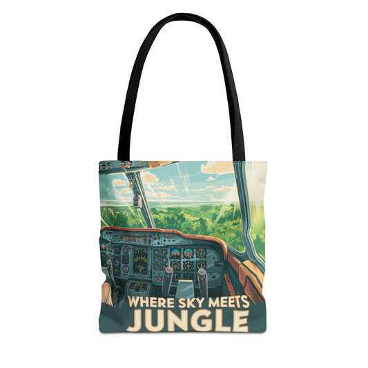 Where Sky Meets Jungle Tote Bag – Scenic Cockpit View Over Tropical Rainforest – Available in Multiple Sizes and Colors