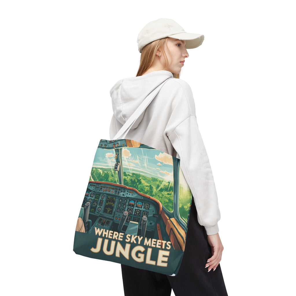 Where Sky Meets Jungle Tote Bag – Scenic Cockpit View Over Tropical Rainforest – Available in Multiple Sizes and Colors